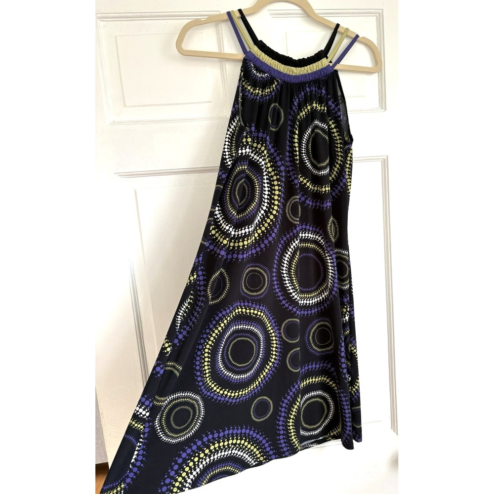 Axcess Liz Claiborne Geometric Dot Halter Dress Black Purple Lime Green Medium